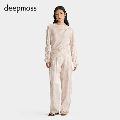 水中倒影印花水泽长裤