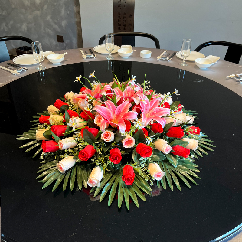 酒店餐桌花仿真花大圆桌中间摆花