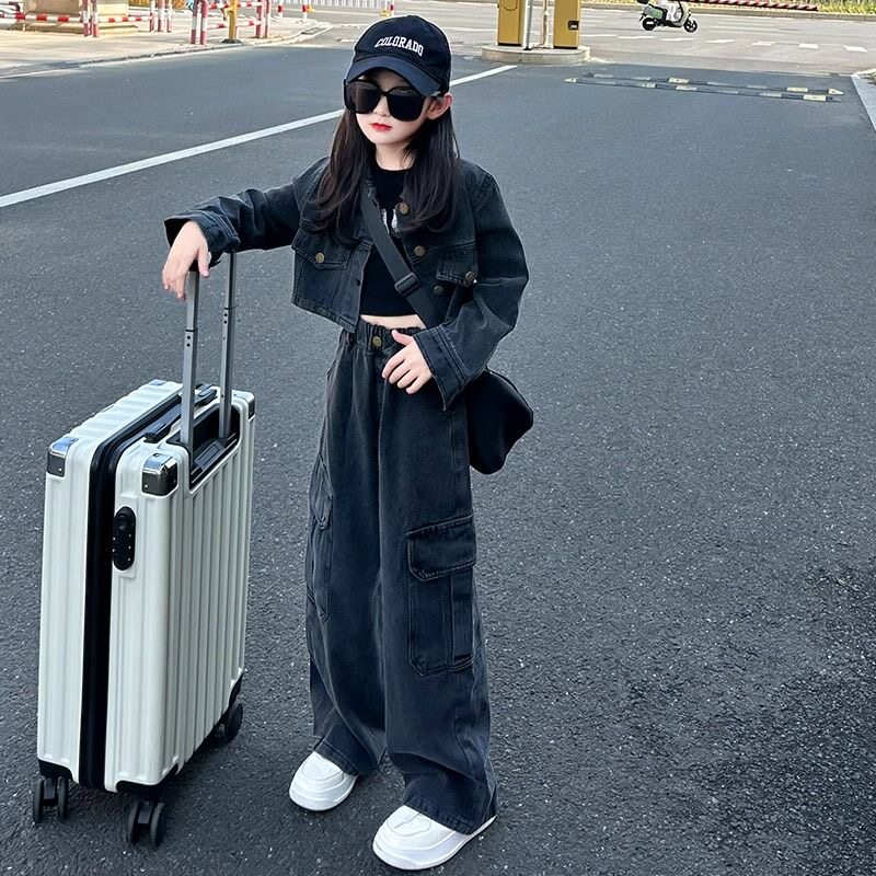 女童牛仔套装2026新款儿童洋气时髦春秋款童装小女孩工装裤两件套