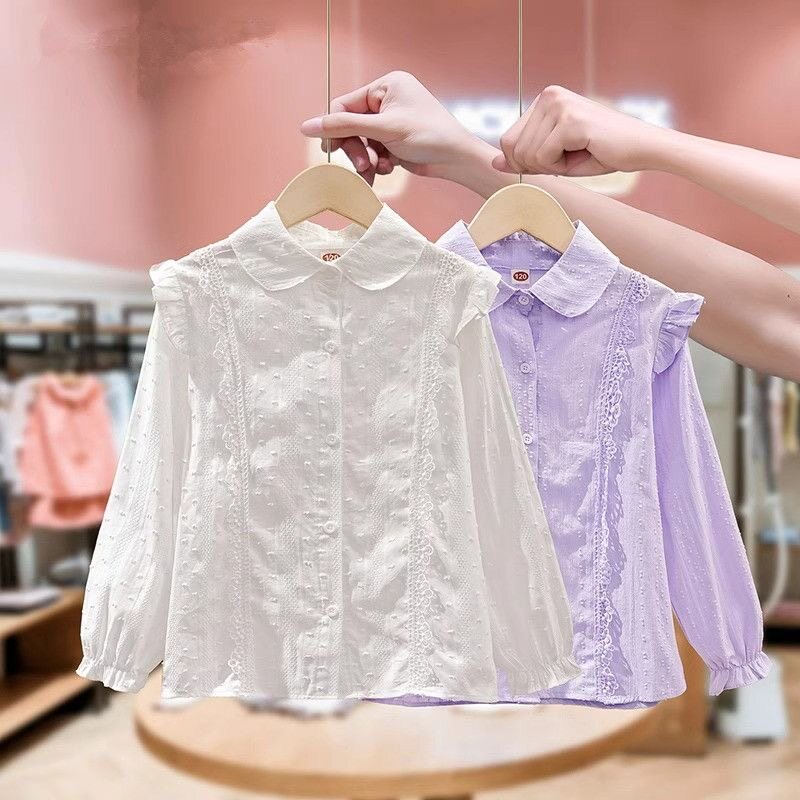 女童纯棉衬衫春秋2026新款网红宽松衬衣女大童外套长袖薄款夏上衣