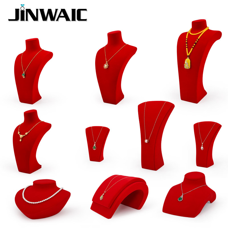 模特项链架红色绒布人像脖子颈模首饰展示架珠宝项链陈列展示道具