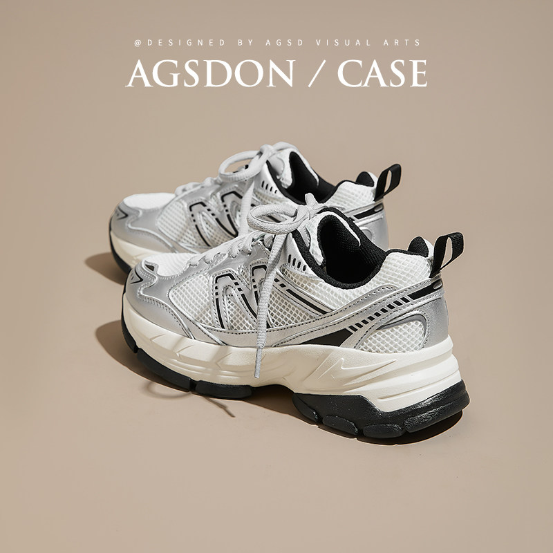 奥古狮登银色老爹鞋女款2024新款秋季厚底增高女鞋百搭登山运动鞋