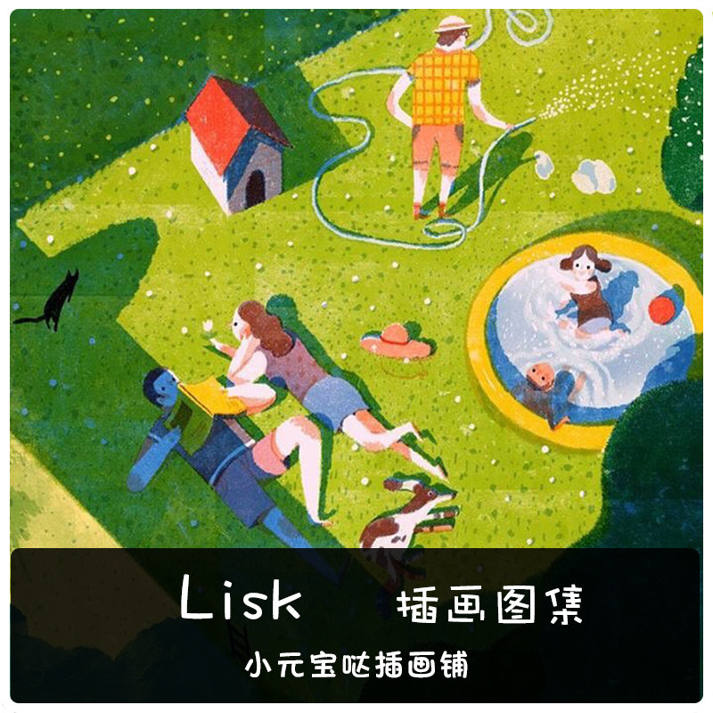 欧美儿童插画lisk卡通人物绘本平面广告丝网印刷版画临摹素材图集
