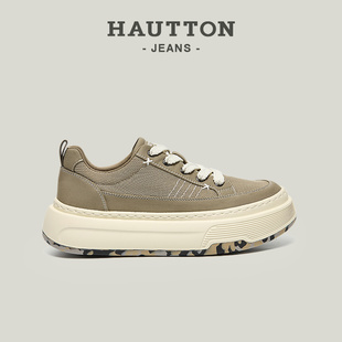 HauttonJeans厚底网面布鞋男款2026新款复古透气帆布板鞋男运动鞋