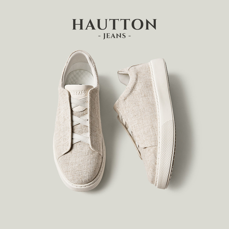 【法国亚麻】HauttonJeans板鞋男2026新款一脚蹬休闲鞋老钱风男鞋