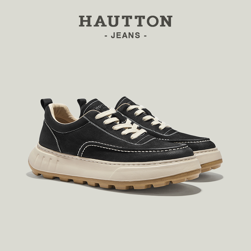 HauttonJeans厚底黑色板鞋男