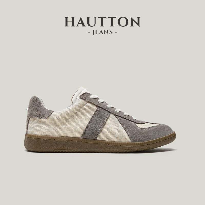 【透气亚麻】HauttonJeans透气德训鞋男款板鞋夏季男鞋复古休闲鞋