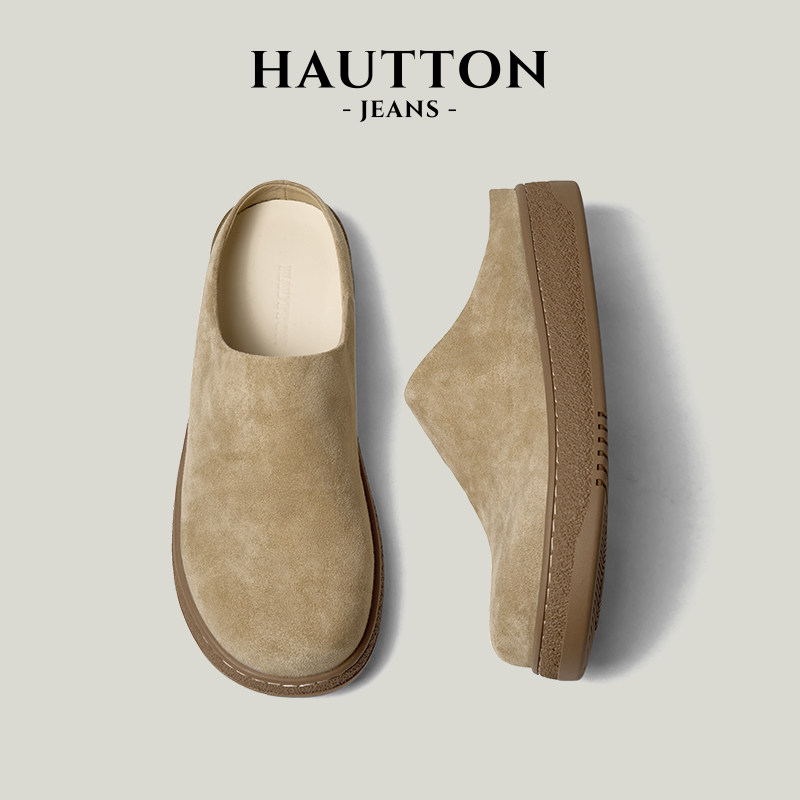 【意大利小羊皮】HauttonJeans勃肯鞋男包头拖2026新款一脚蹬男鞋