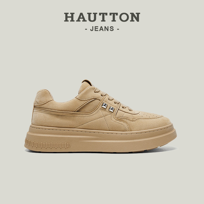 HauttonJeans男鞋厚底增高板鞋男款2025冬季新款复古真皮休闲鞋男,流行男鞋,休闲板鞋,淘宝优惠券,粉丝福利购,淘宝优惠卷