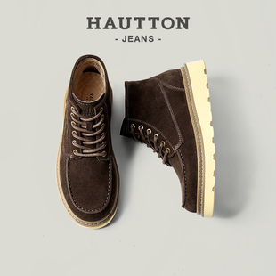 真皮男靴厚底中帮短靴 新款 HauttonJeans翻毛皮马丁靴男款 2025冬季