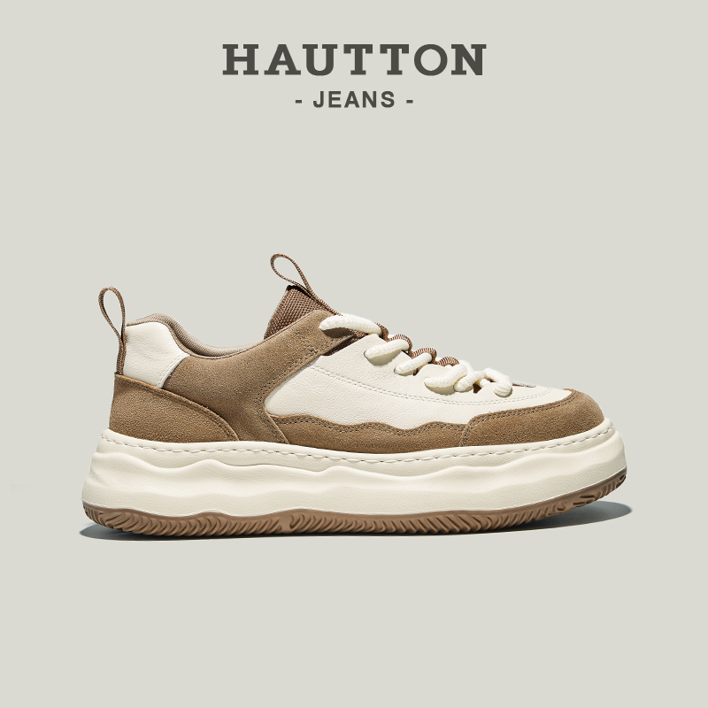 HauttonJeans真皮复古休闲板鞋男