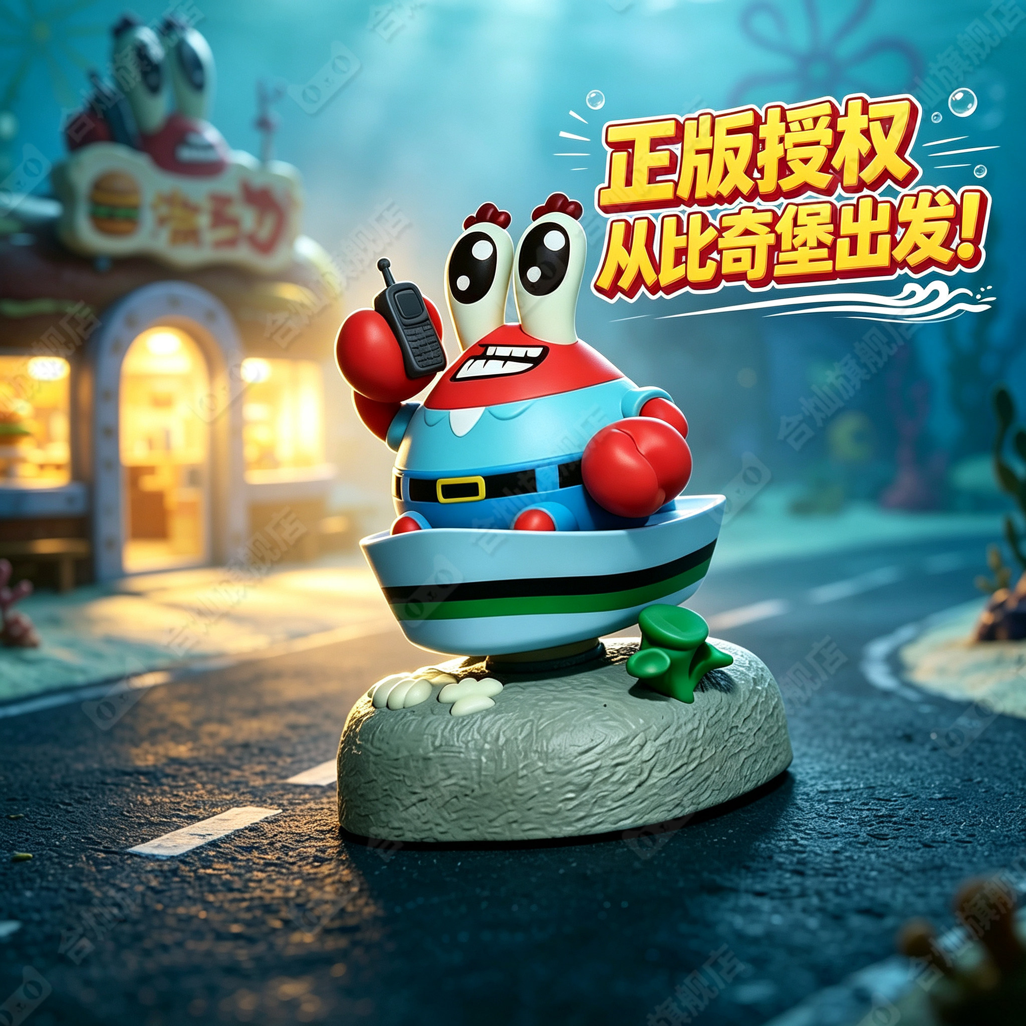 正版海绵宝宝比奇堡摇摇车系列盲盒蟹老板公仔官方正品车载摆件女