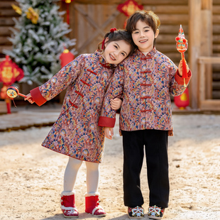 男童汉服拜年服冬季加厚儿童过年服女童女宝年服唐装男宝喜庆服装