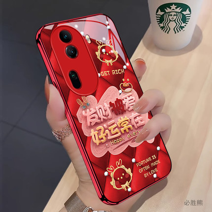 发财被爱适用opporeno11手机壳新款reno10/9/8/7保护套女款k/se/pro/pro+高颜值reno6/5/4超薄玻璃壳全包边