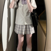 原创紫色JK格裙制服套装 楝花女子 学院风狗短百褶裙子 御茶家