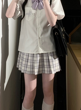 【御茶家-楝花女子】原创紫色JK格裙制服套装 学院风狗短百褶裙子