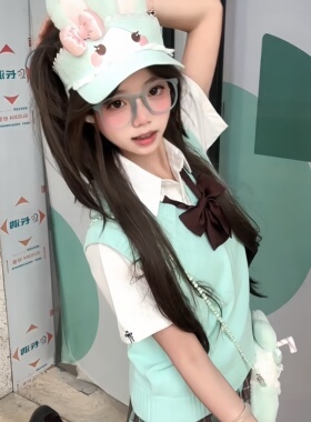 【巧心薄荷】御茶家正版原创 绿色JK格裙制服套装学院风百褶裙子