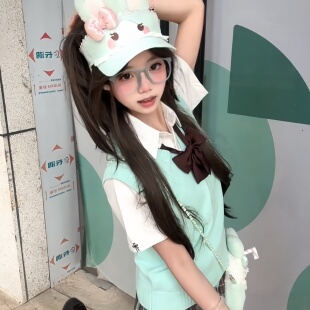 【巧心薄荷】御茶家正版原创 绿色JK格裙制服套装学院风百褶裙子