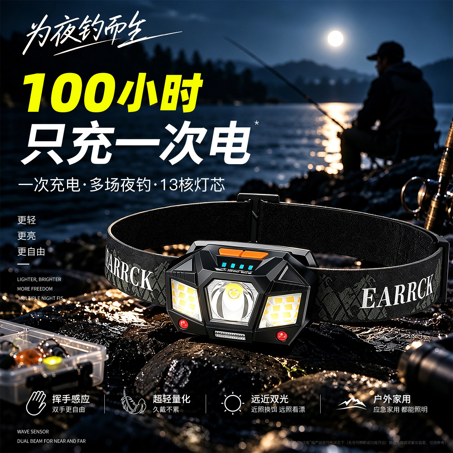 夜钓头灯超长续航100小时新款强光超亮感应头戴式照明灯钓鱼专用
