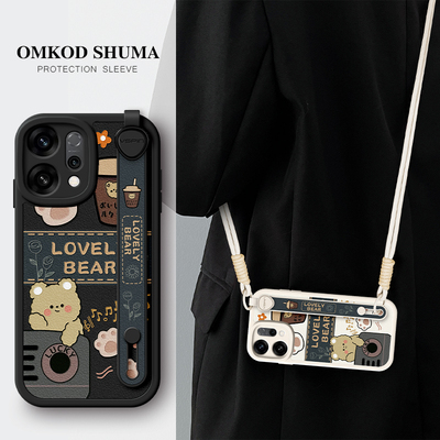 美赞仕奶茶小熊适用OPPOReno14手机壳新款Reno13腕带reno12支架12pro斜挎reno可背挂绳9女防摔保护套OPPO可爱