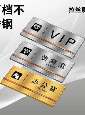 不锈钢办公室门牌订制公司部门标识牌贵宾室标志指示牌挂牌创意警示贴定做科室VIP标示牌金属牌子挂牌贴定制