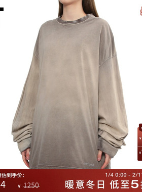 IT We11Done女装中长款廓形长袖T恤新款复古街头风做旧扎染上衣