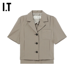 IT D DEMOO女装短袖衬衫新品休闲文艺前短后长直排扣外搭204187XI