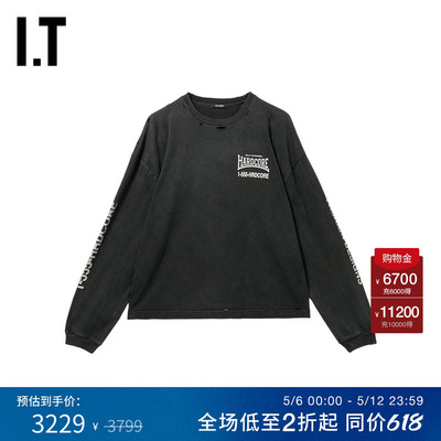 IT WILLY CHAVARRIA男装破洞长袖T恤新款酷感街潮圆领上衣186001M