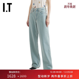 bone女装 宽松牛仔长裤 仔裤 rag 水洗磨白直筒裤 复古时尚 新款
