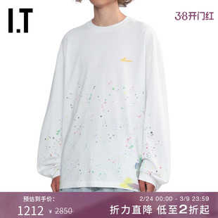 IT We11Done男装长袖T恤新款潮流个性泼墨印花宽松上衣734UWHMP