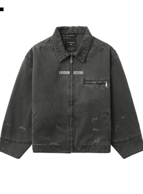 IT GROUNDZERO情侣款水洗做旧翻领夹克新款酷感街潮磨损破洞外套
