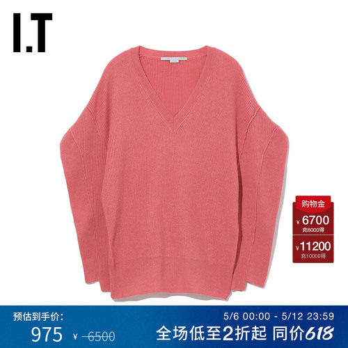 女装简约时髦廓型纯色v领针织衫