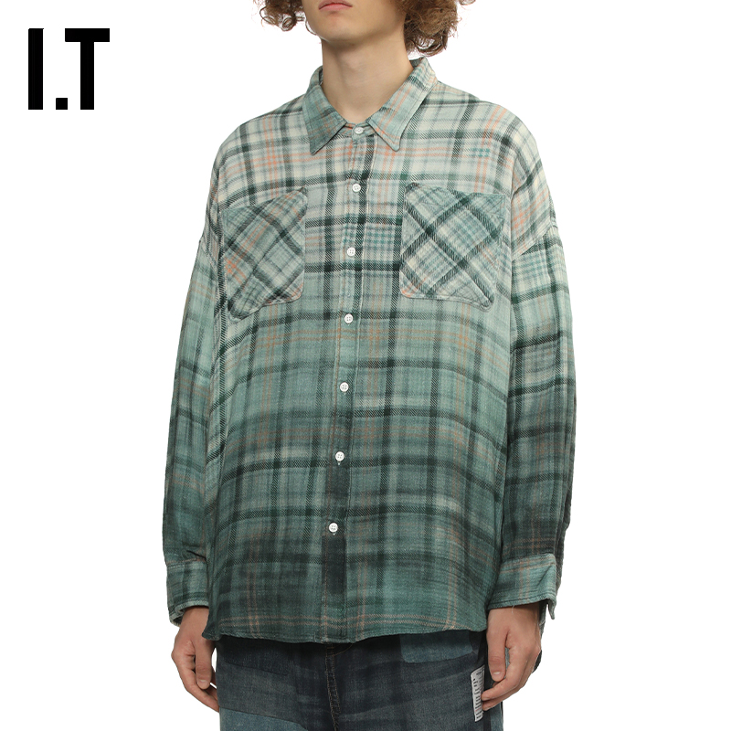 ITR13长袖格纹衬衫复古随性