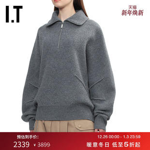 HELMUT 时尚 LANG女装 新款 简约宽松毛衣7037XP 半拉链翻领针织衫