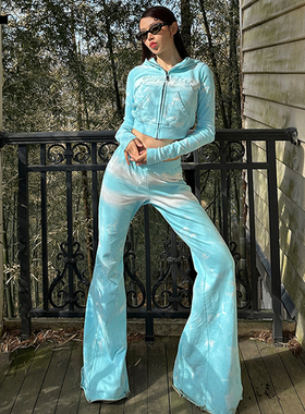 【郑秀文同款】IT GROUNDZERO女装喇叭裤休闲裤新款潮流扎染长裤