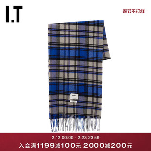 IT ADER error女款绵羊毛格纹围巾新款时尚复古流苏围脖WAFW25XP
