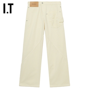 IT JW Anderson男装牛仔阔腿裤新款质感有型解构感分割线装饰长裤