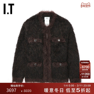 IT doublet男装长毛绒针织开衫新款时尚复古圆领毛毛外套5KN195MP