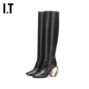 IT JIL SANDER女款长筒靴个性时髦异形跟中筒靴高跟皮靴124A150I