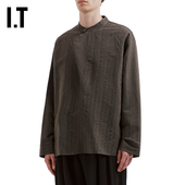 STUDIO NICHOLSON男装 条纹衬衫 新款 复古文艺无领上衣SOLI90MQ