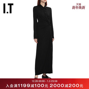 HELMUT 连衣裙新款 LANG女装 式 斜门襟排扣褶饰长裙602001XQ 衬衫