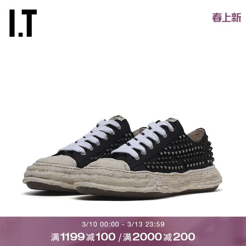 IT Mihara Yasuhiro女款做旧运动鞋新款潮流个性饰铆钉厚底帆布鞋