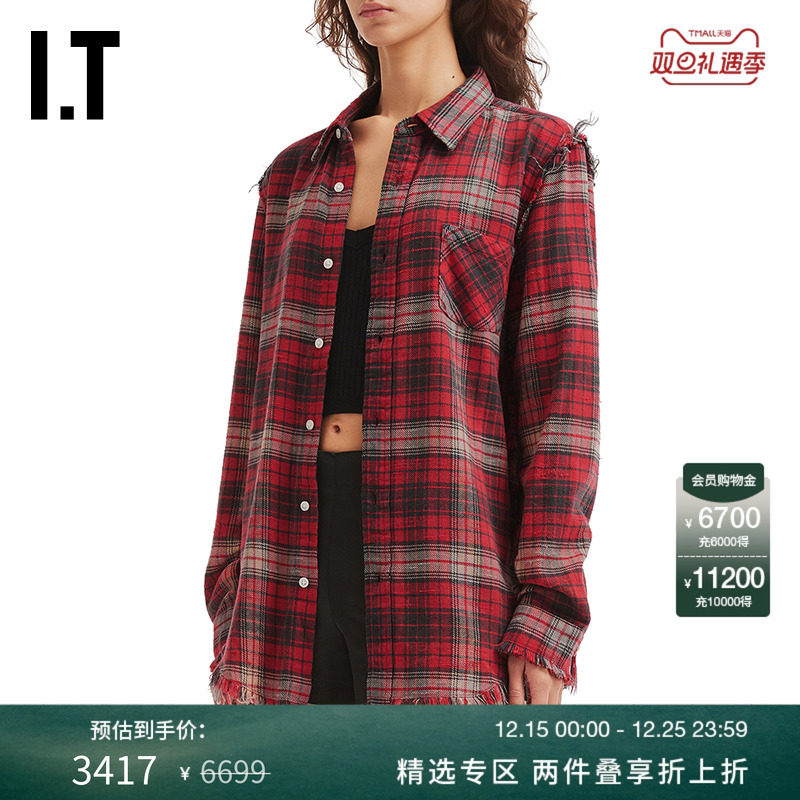 ITR13宽松长袖格纹衬衫时尚街潮