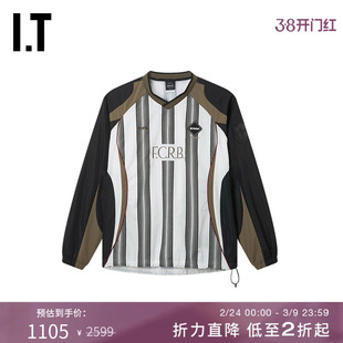 IT F.C.REAL BRISTOL男装小V领长袖上衣新款球衣运动风条纹套头衫