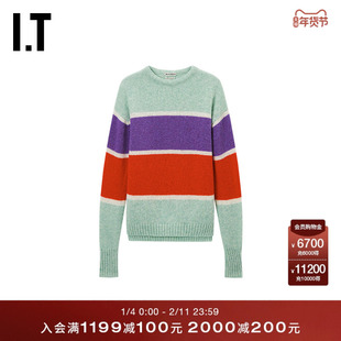 IT JW Anderson女装宽松条纹针织衫新款绵羊毛拼色毛衣KW1522XQ