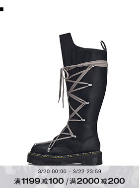 IT Rick Owens男款厚底高筒靴新款潮酷型男绑带小腿靴皮靴681100M