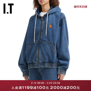 IT ADER error女装连帽拉链牛仔夹克新款复古时尚水洗外套04BLXP