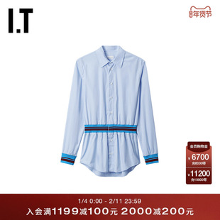 IT DRIES VAN NOTEN男装长袖衬衫新款时尚设计感条纹拼接收腰衬衣