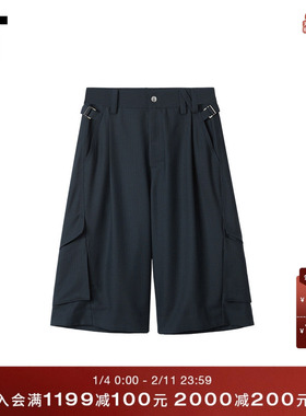 IT NULLUS男装阔腿裤短裤新款帅气型男宽松工装裤纯色百慕大短裤