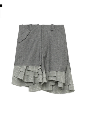 IT yuhan wang女装不对称短裤新款复古时尚荷叶边叠层拼接00TR08